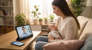 Kobieta w trakcie konsultacji lekarskiej online